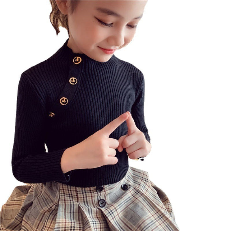 Girls Side Button Flex Sweater