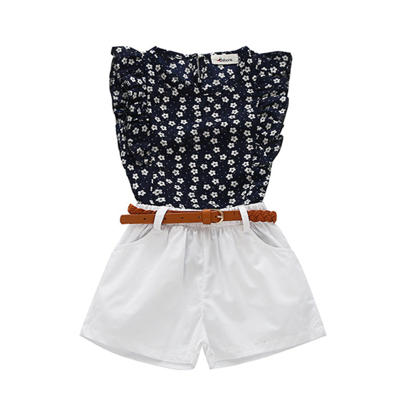 Girls Floral Sleeveless T-shirt + Shorts Set