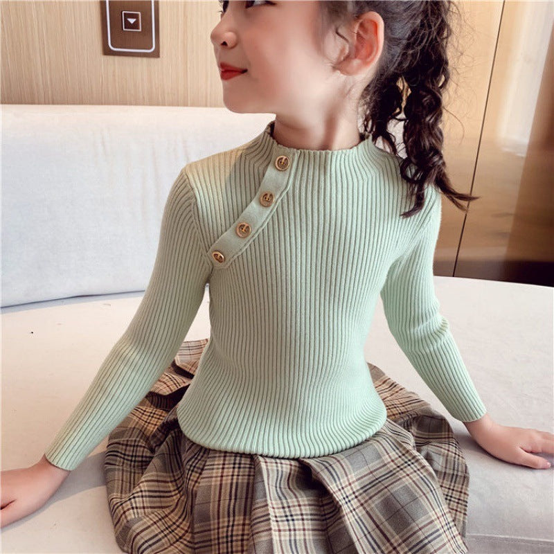 Girls Side Button Flex Sweater