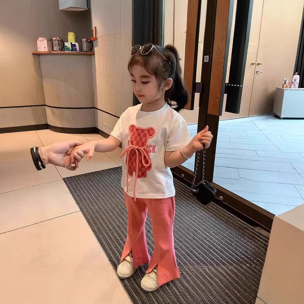 Stylish Flared Pants And Short-sleeve Top Two-piece Set