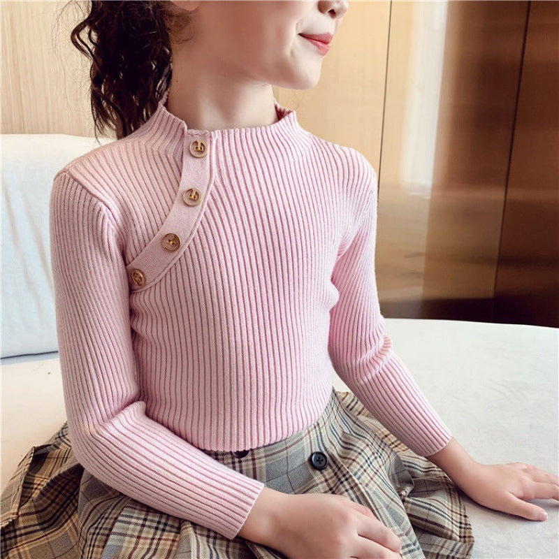 Girls Side Button Flex Sweater