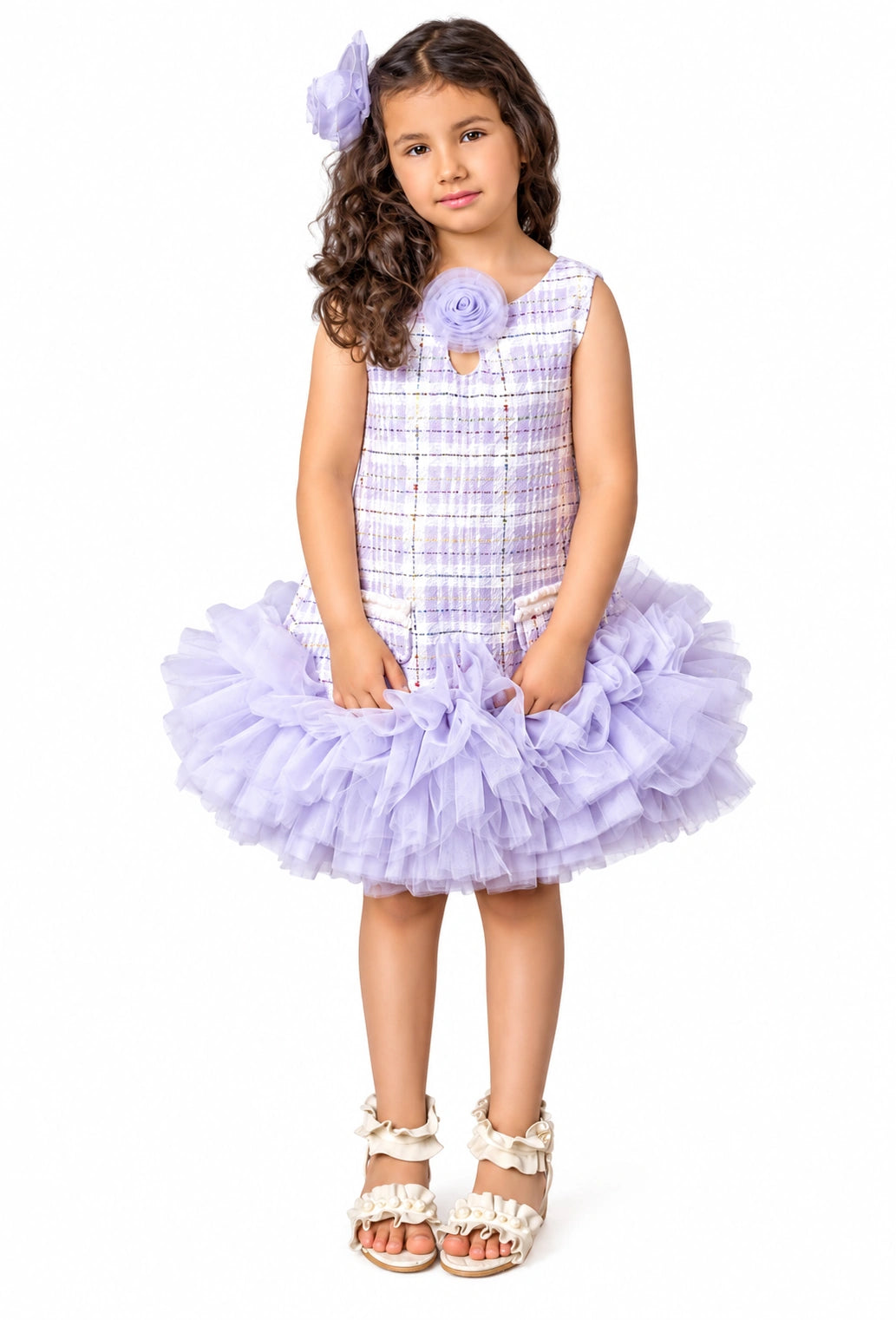 Violet Tweed and Tulle Dress