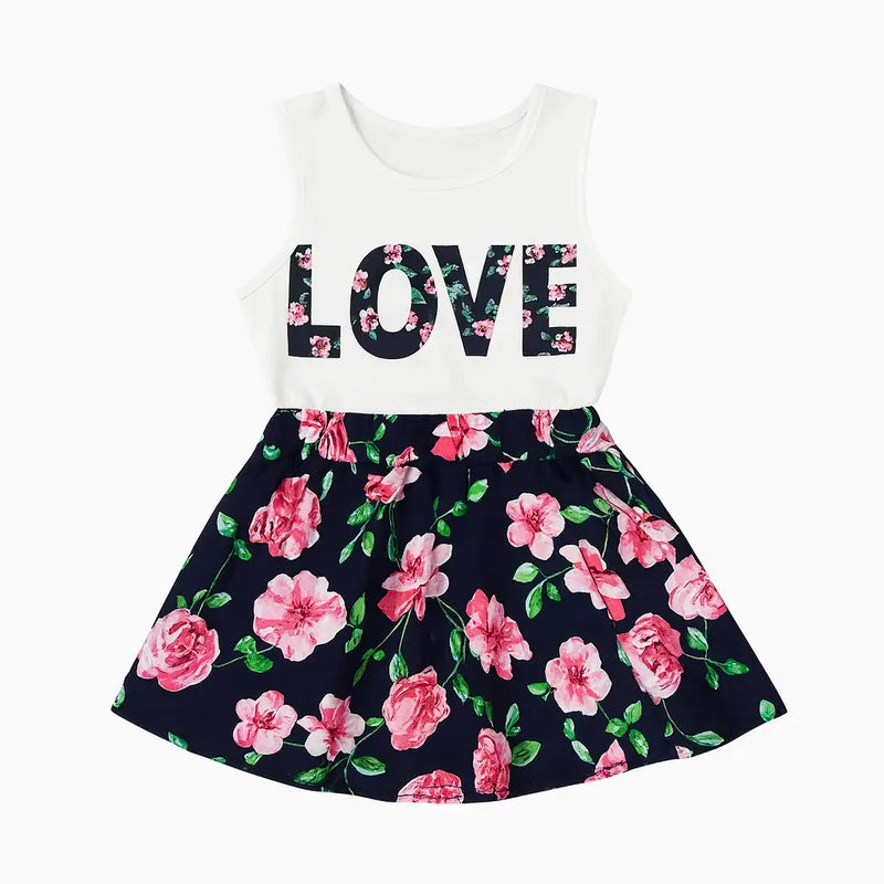 Girls LOVE letter sleeveless vest children's skirt two-piece suit
