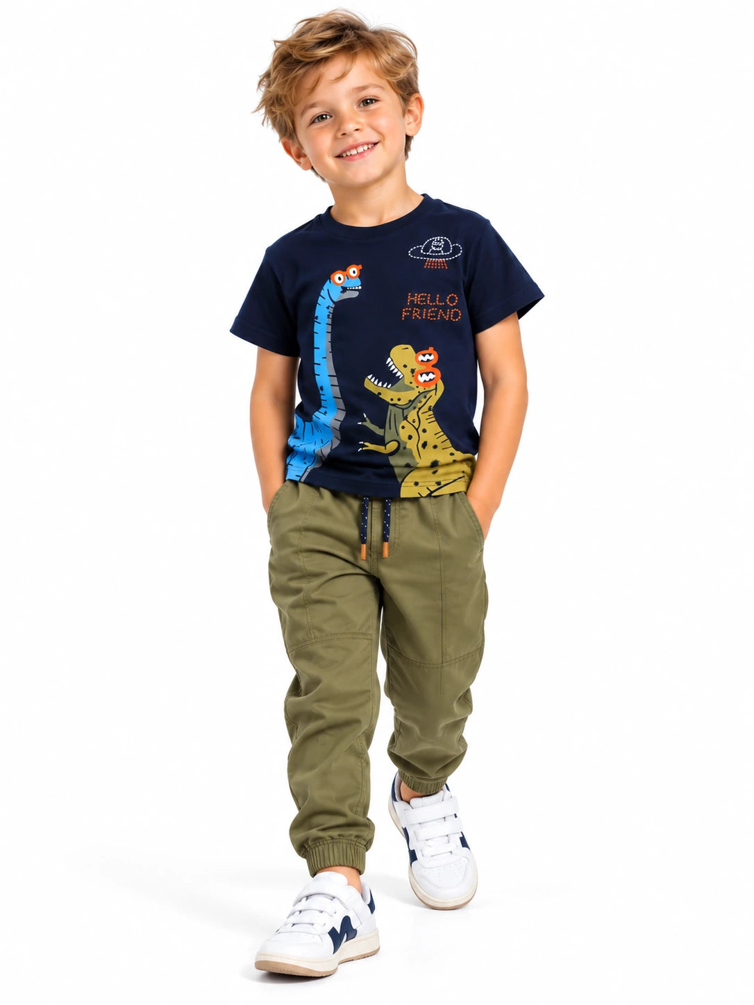 MyKids-USA® Baby Boy Dinosaur Print Round Collar Short-Sleeved Tee Shirt In