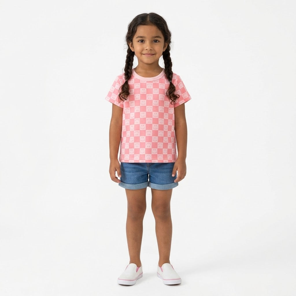 Rose Check Smiley Tee