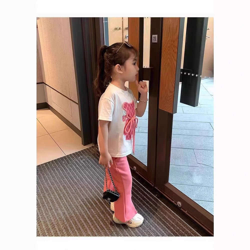Stylish Flared Pants And Short-sleeve Top Two-piece Set