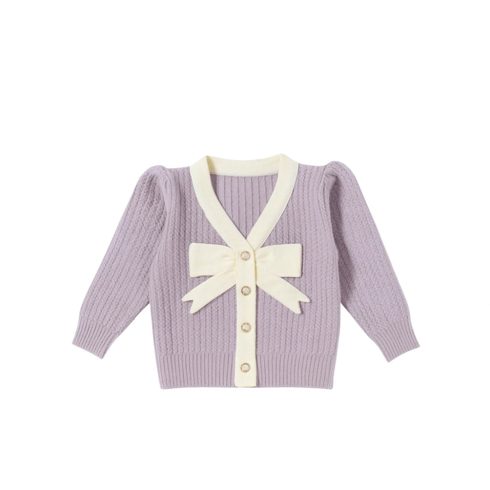 Girls Cardigan Bow Top Sweater Autumn And Winter - fashionfairapparel