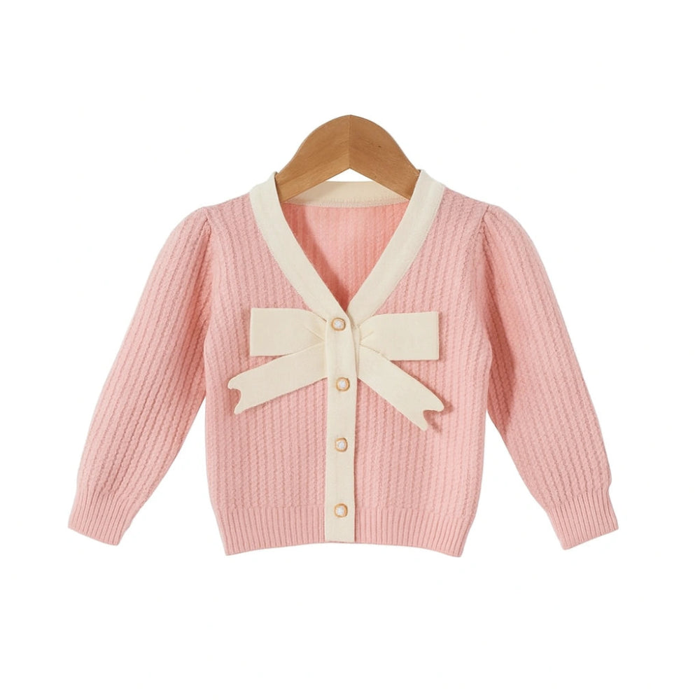 Girls Cardigan Bow Top Sweater Autumn And Winter