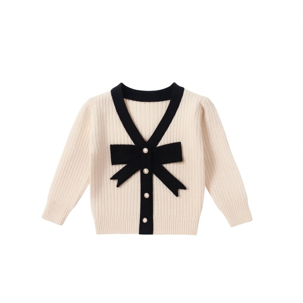 Girls Cardigan Bow Top Sweater Autumn And Winter - fashionfairapparel