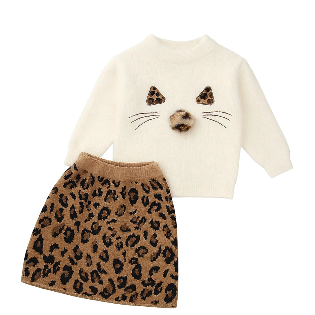 Girls Meow Knitted Sweater Set