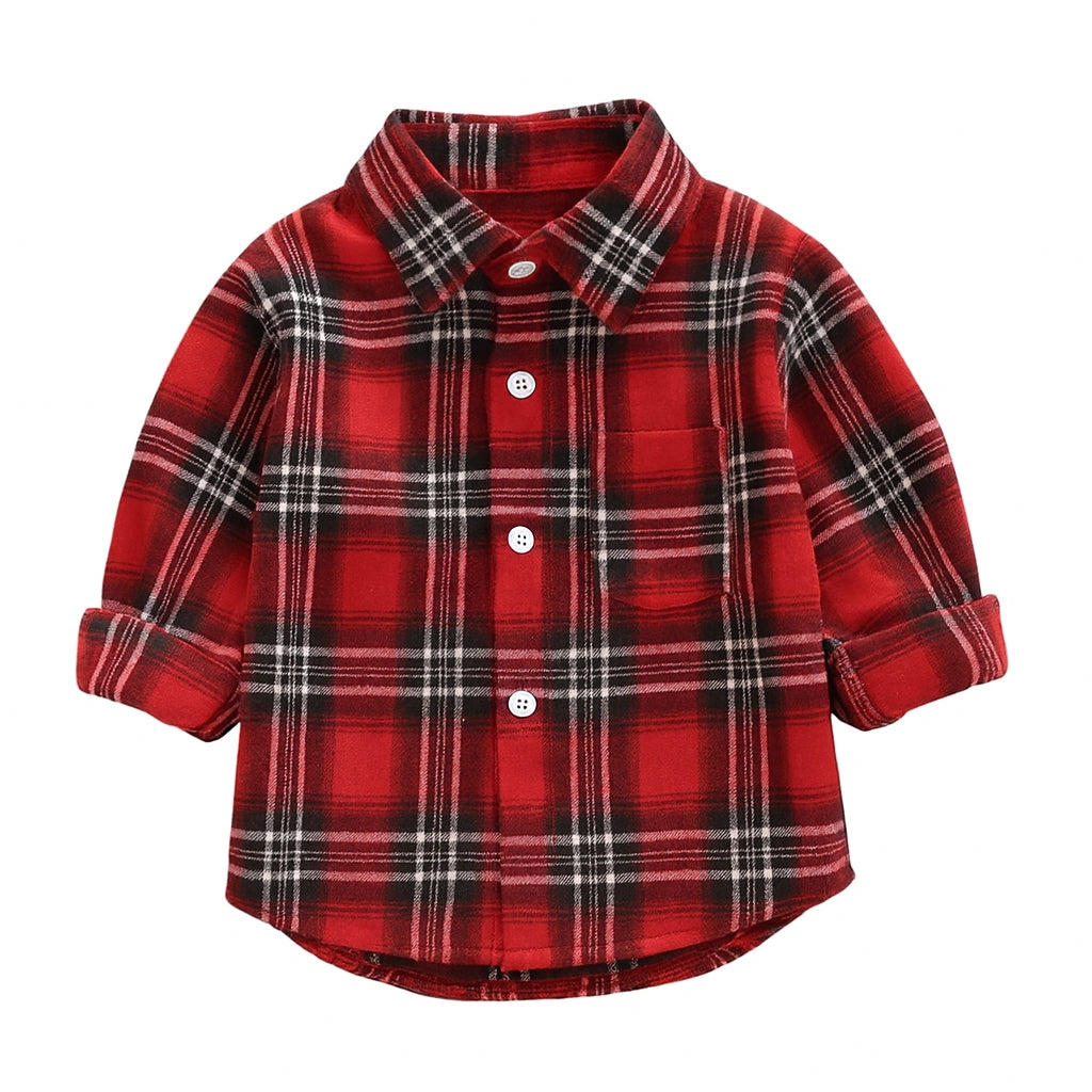 Boys And Girls Plaid Shirts Korean Style Loose Lapel Long Sleeves