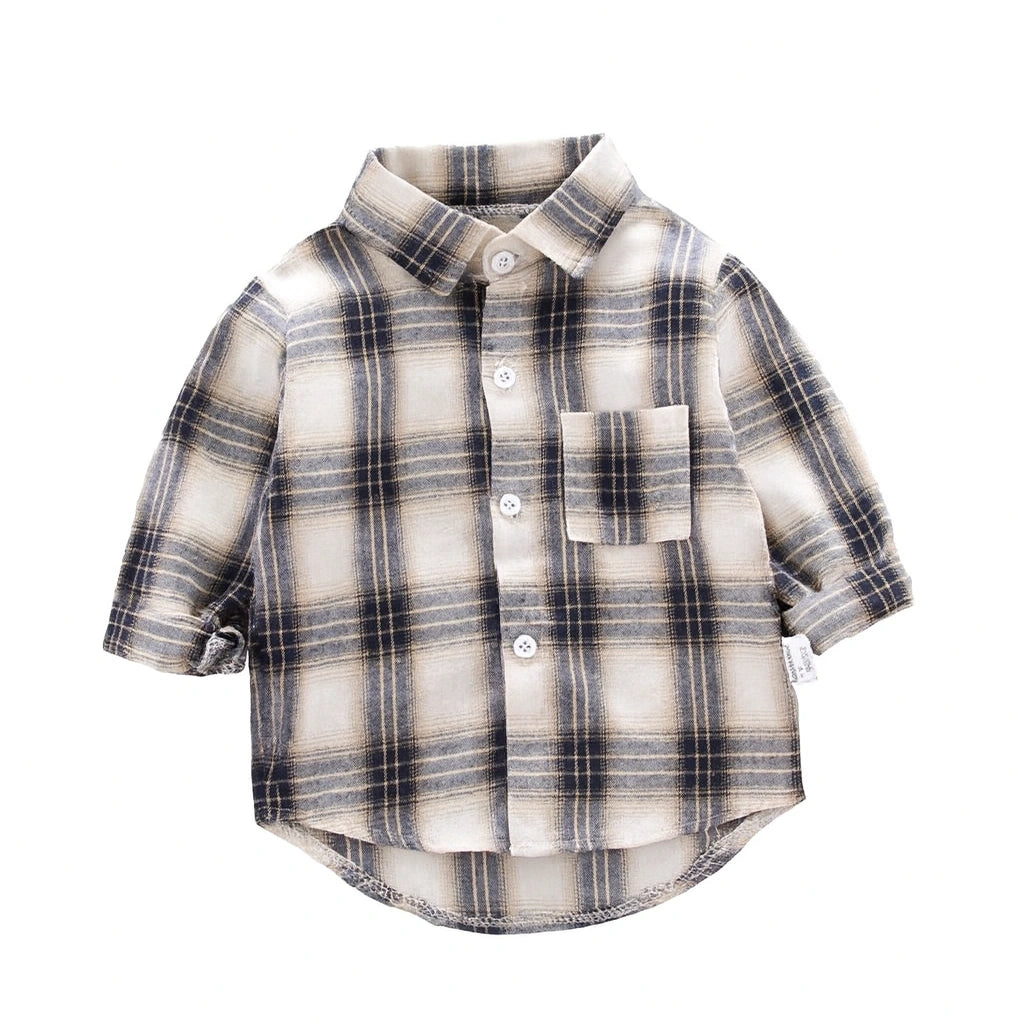 Boys And Girls Plaid Shirts Korean Style Loose Lapel Long Sleeves