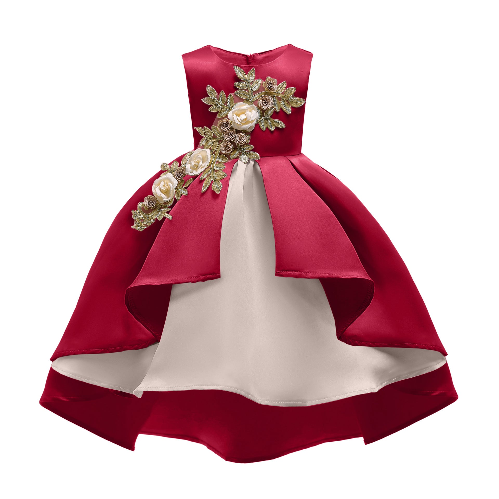 MyKids-USA® Baby Girl Flower Embroidered Pattern Vest Formal Dress Birthday Dress-0
