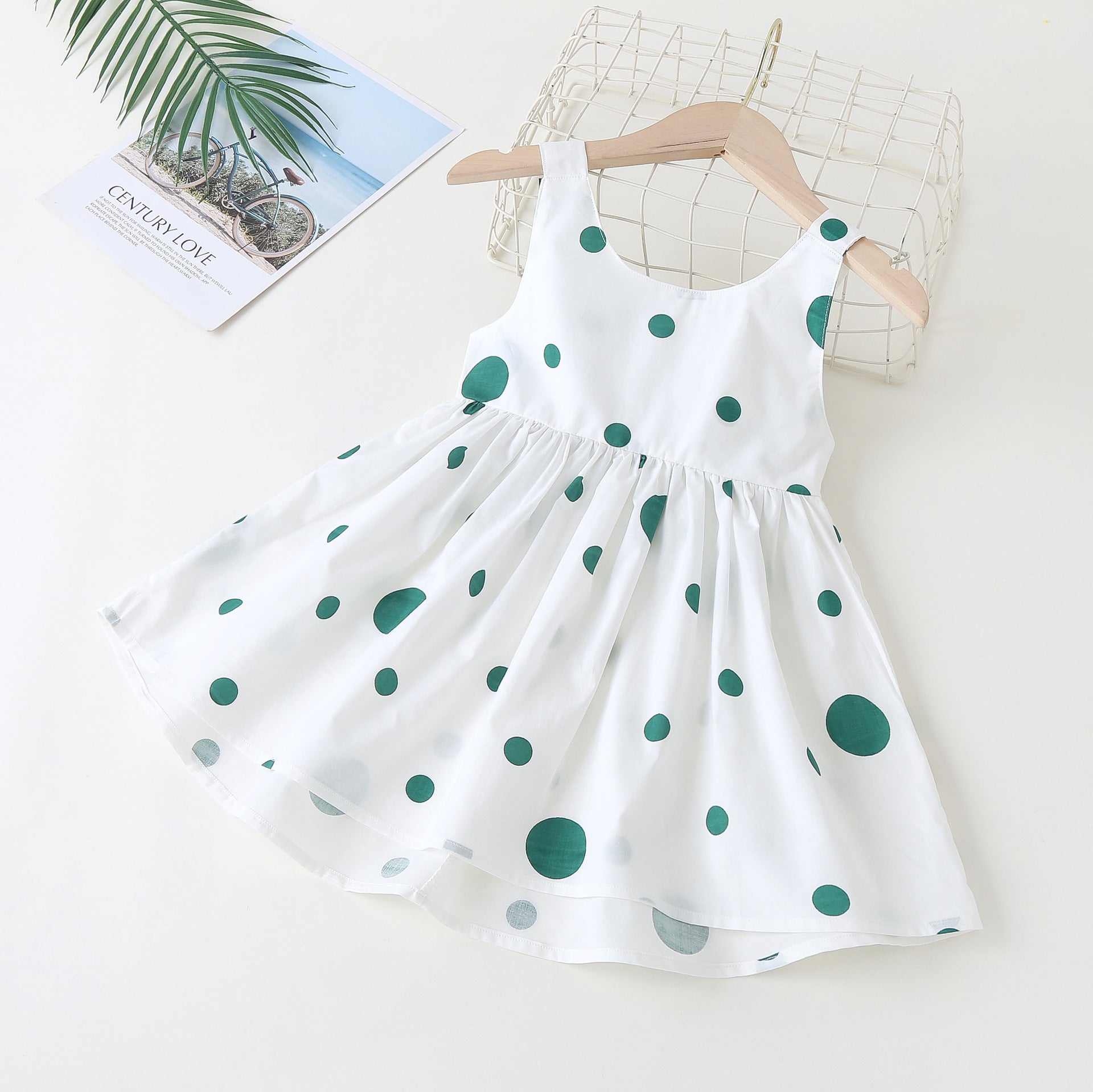 MyKids-USA® Polka Dot Pattern Sleeveless Round Collar Dress With Bow-2