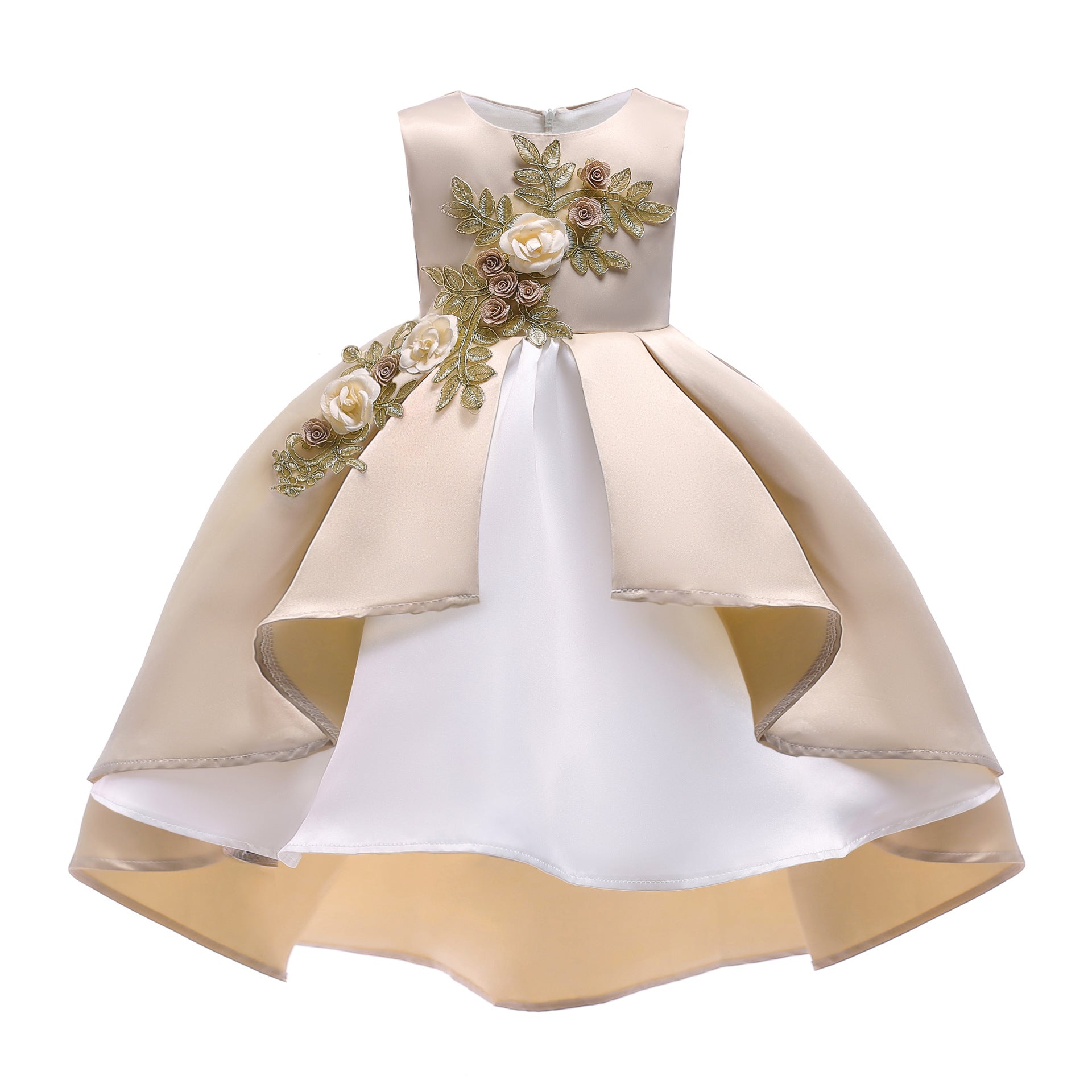 MyKids-USA® Baby Girl Flower Embroidered Pattern Vest Formal Dress Birthday Dress-5