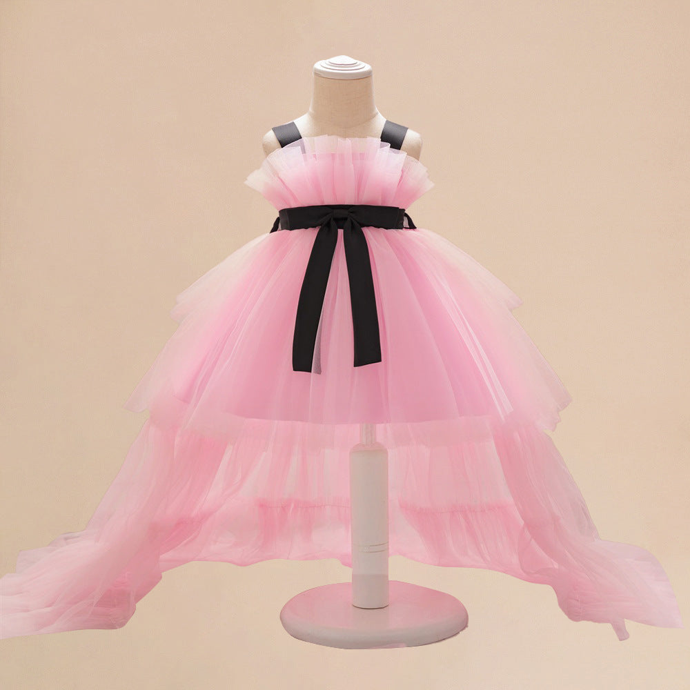 MyKids-USA® Baby Kids Girls Princess Sleeveless Ribbon Butterfly Bow Tailcoat Tulle Dress-2