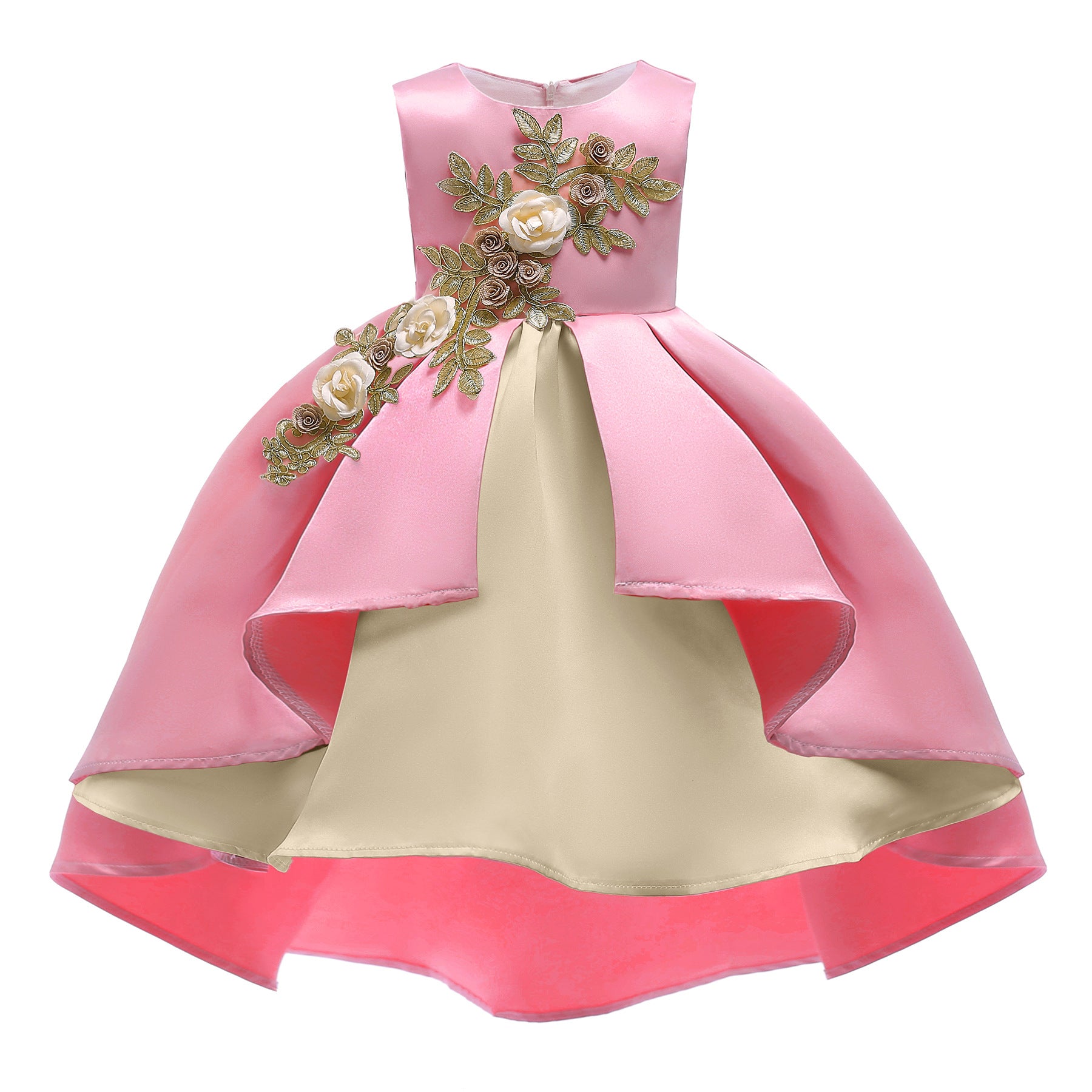 MyKids-USA® Baby Girl Flower Embroidered Pattern Vest Formal Dress Birthday Dress-2