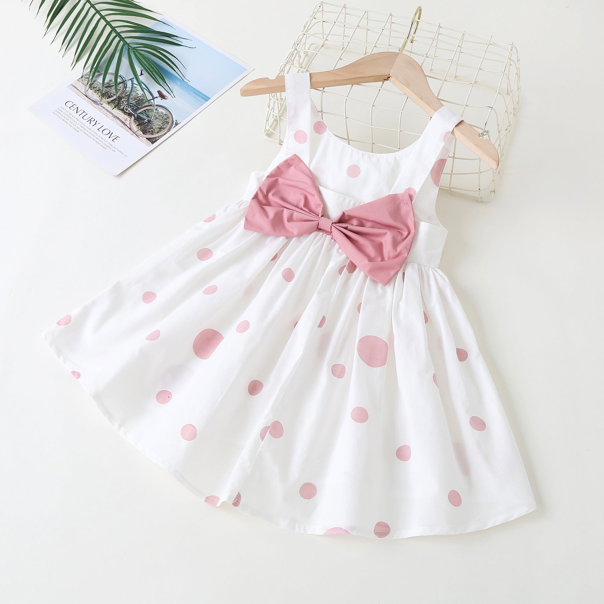 MyKids-USA® Polka Dot Pattern Sleeveless Round Collar Dress With Bow-1