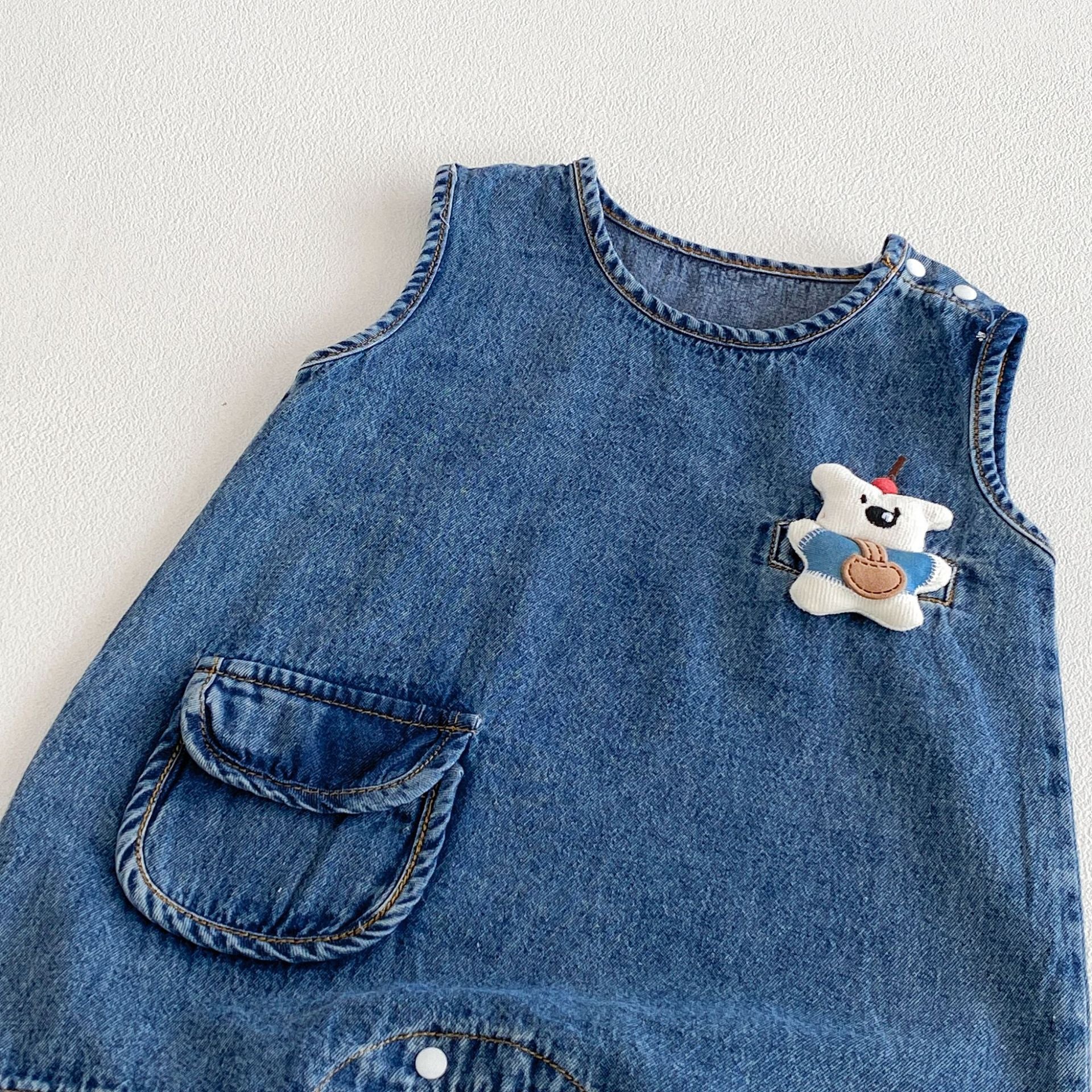 MyKids-USA® Design Baby Kids Boys Sleeveless Denim Cartoon Pattern Rompers-4
