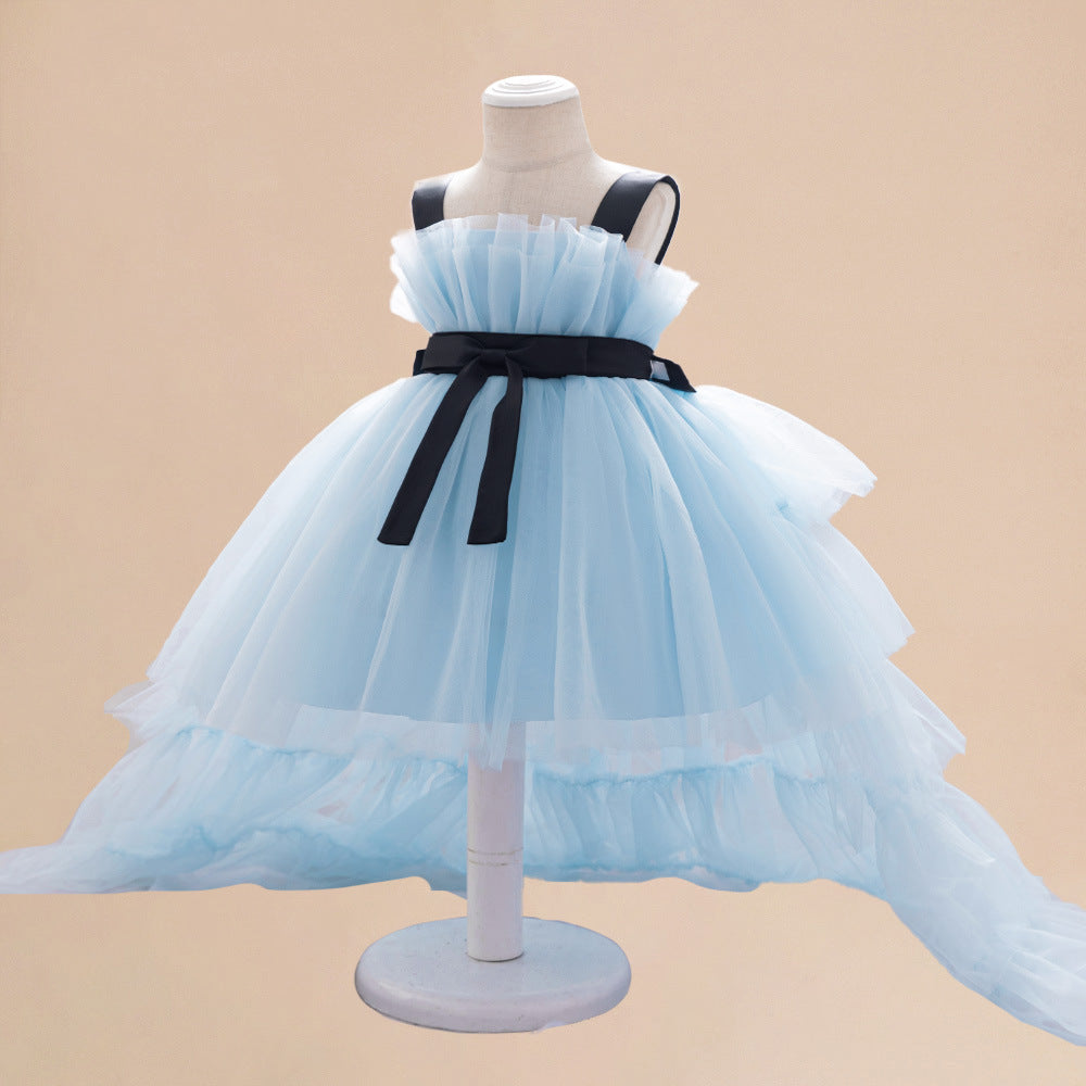 MyKids-USA® Baby Kids Girls Princess Sleeveless Ribbon Butterfly Bow Tailcoat Tulle Dress-4