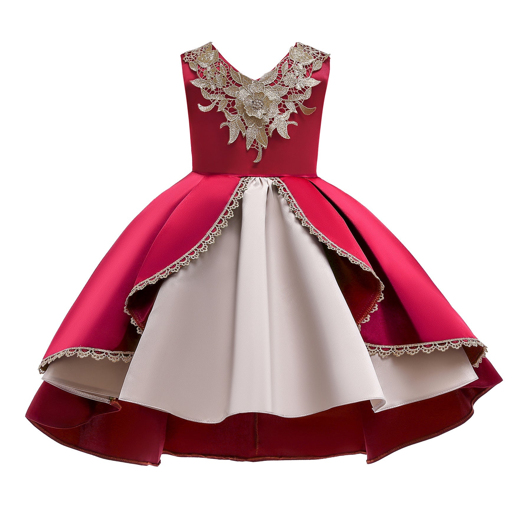 MyKids-USA® Baby Girl Flower Embroidered Pattern Vest Formal Dress Birthday Dress-4