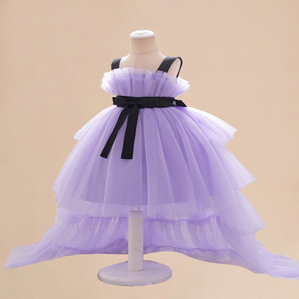 MyKids-USA® Baby Kids Girls Princess Sleeveless Ribbon Butterfly Bow Tailcoat Tulle Dress-3