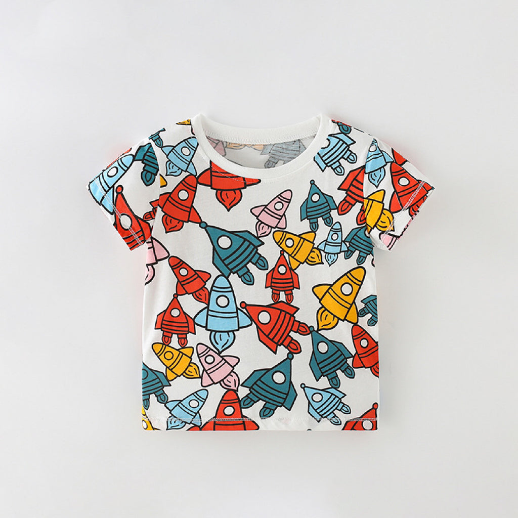 MyKids-USA® Baby Boy All Over Rocket Pattern Round Neck Tee-4