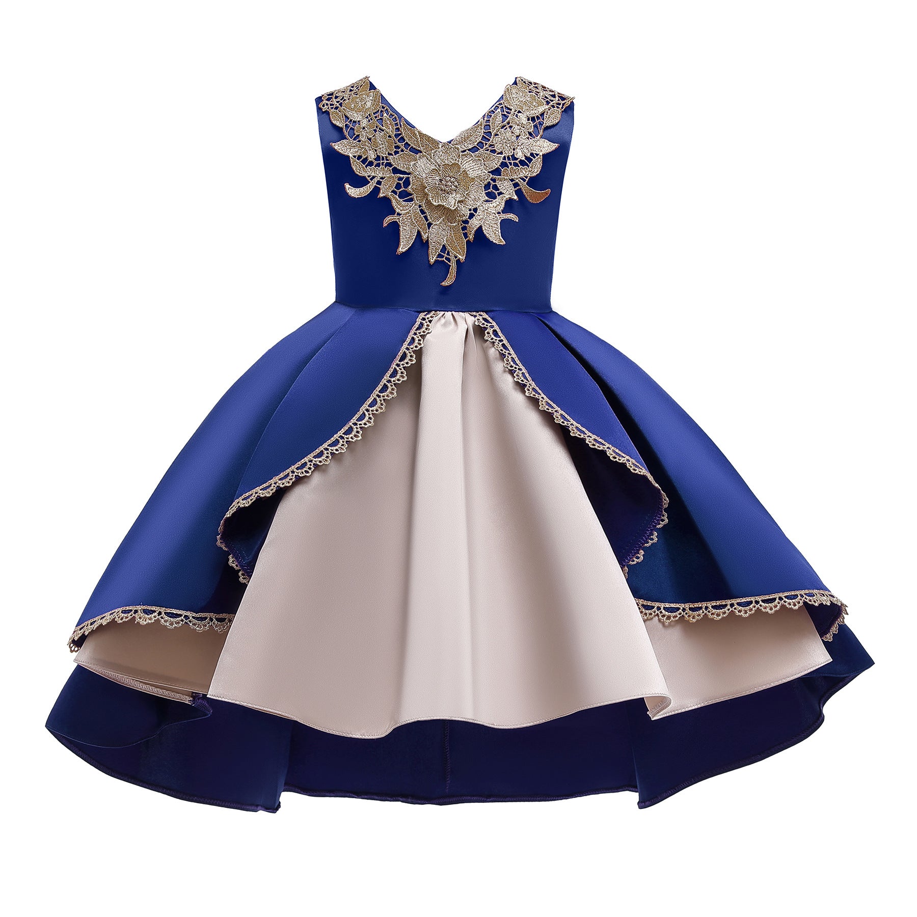 MyKids-USA® Baby Girl Flower Embroidered Pattern Vest Formal Dress Birthday Dress-6