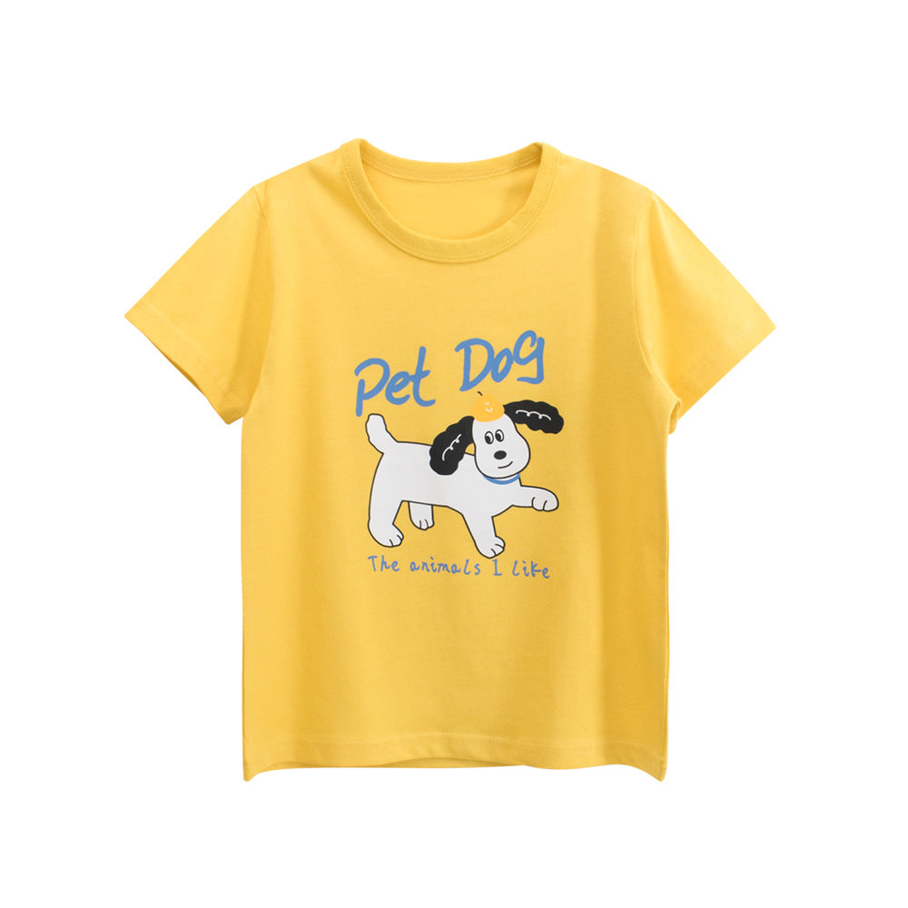 MyKids-USA® Girls’ Puppy Cartoon and Letters Print T-shirt in European and American Style-0