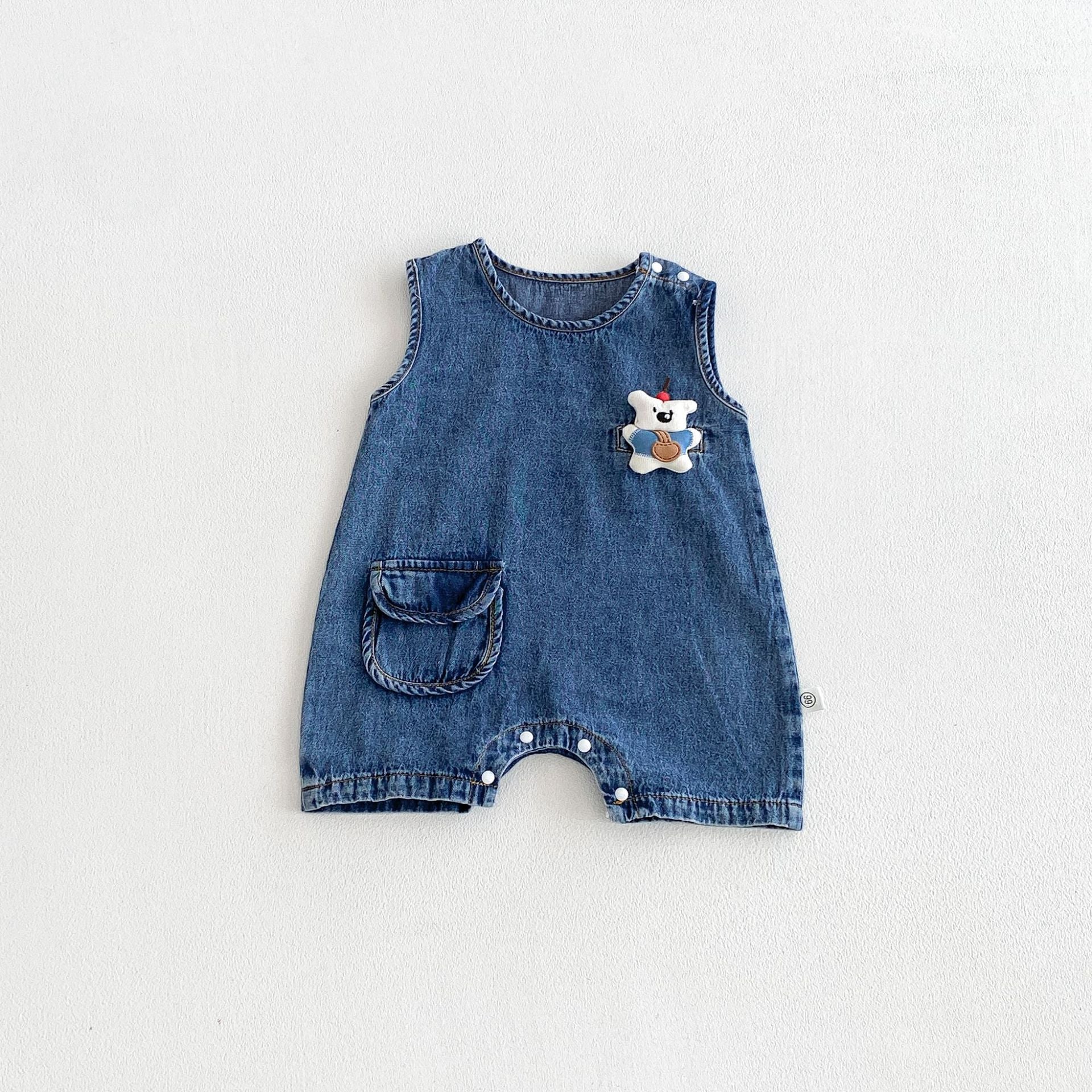MyKids-USA® Design Baby Kids Boys Sleeveless Denim Cartoon Pattern Rompers-0
