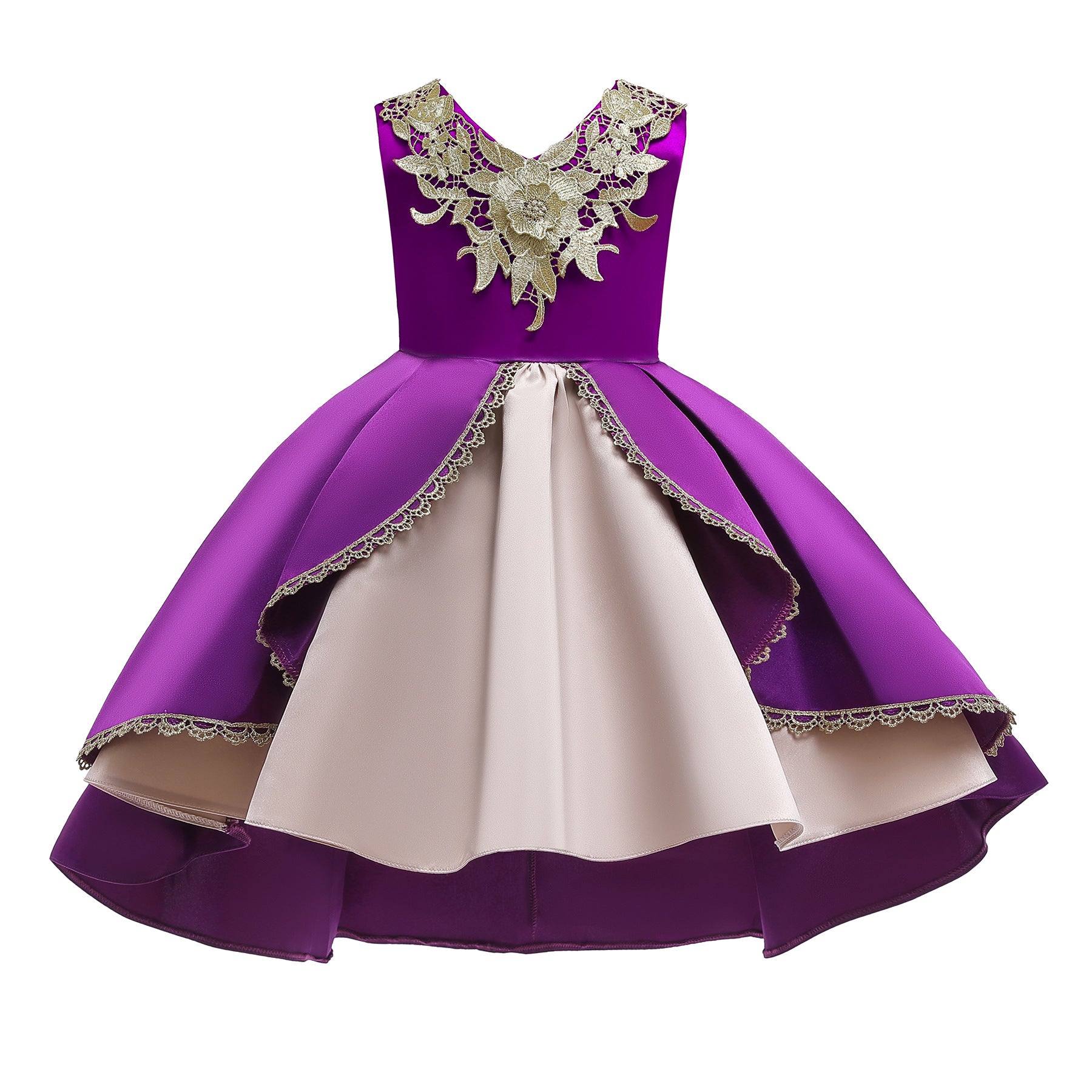MyKids-USA® Baby Girl Flower Embroidered Pattern Vest Formal Dress Birthday Dress-7