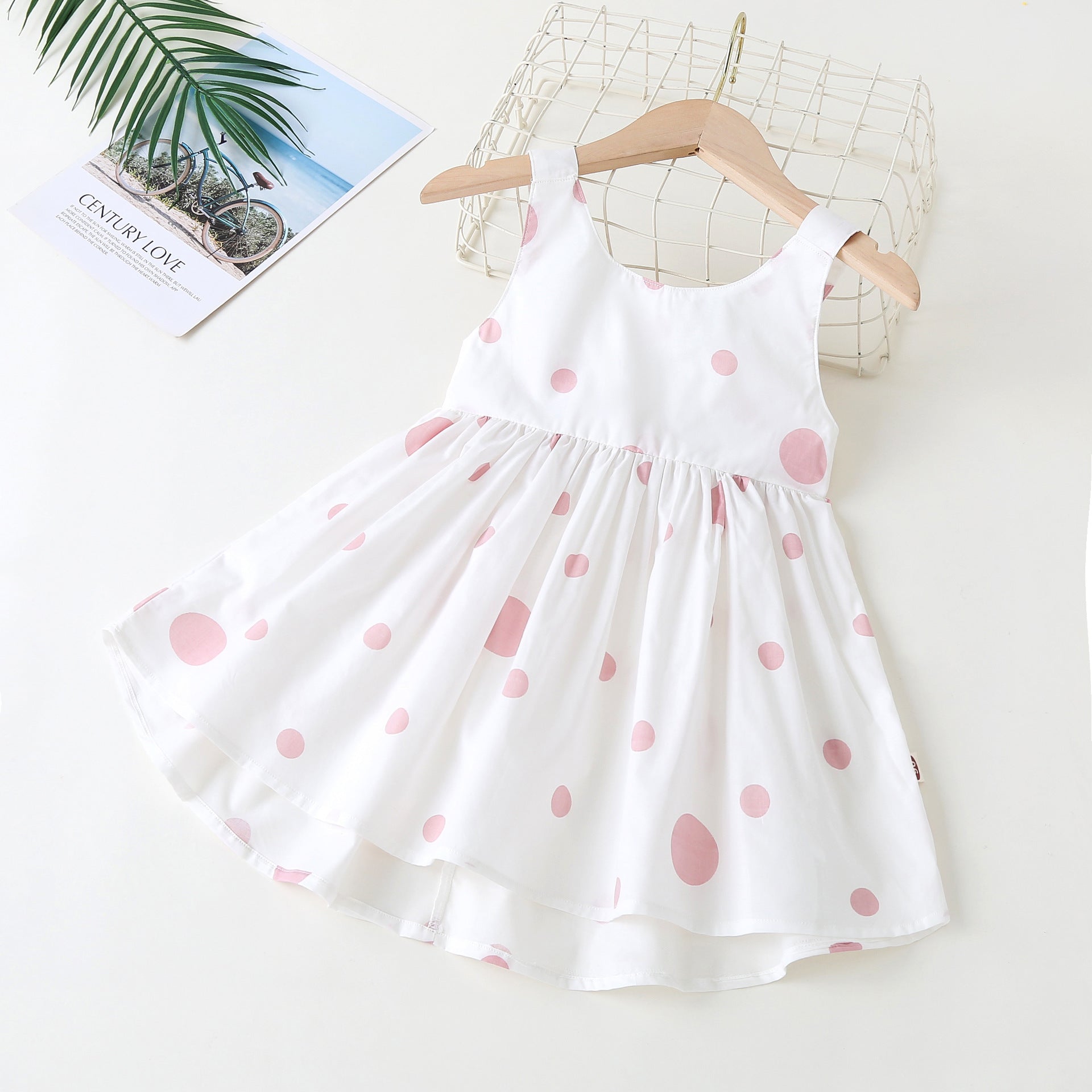 MyKids-USA® Polka Dot Pattern Sleeveless Round Collar Dress With Bow-0