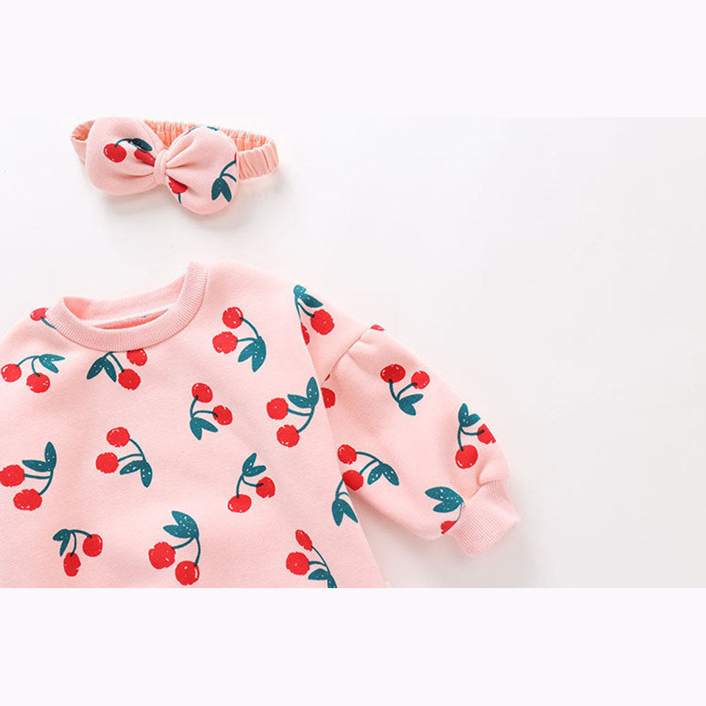 MyKids-USA® Baby Girl Allover Cherry Pattern Lantern Sleeves Triangle Bodysuit bodysuit-2