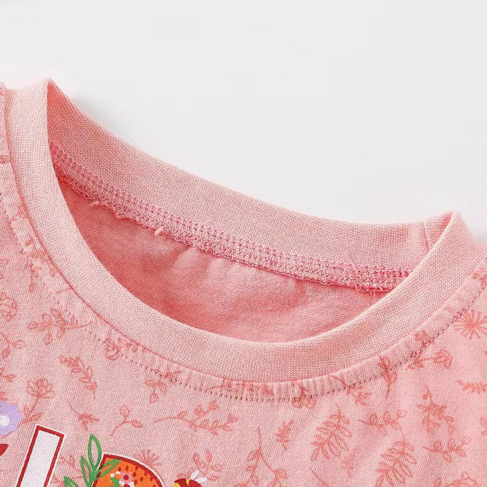 MyKids-USA® Baby Girl Floral & Slogan Print Graphic Puff Sleeve Tee Combo Denim Shorts Sets-1