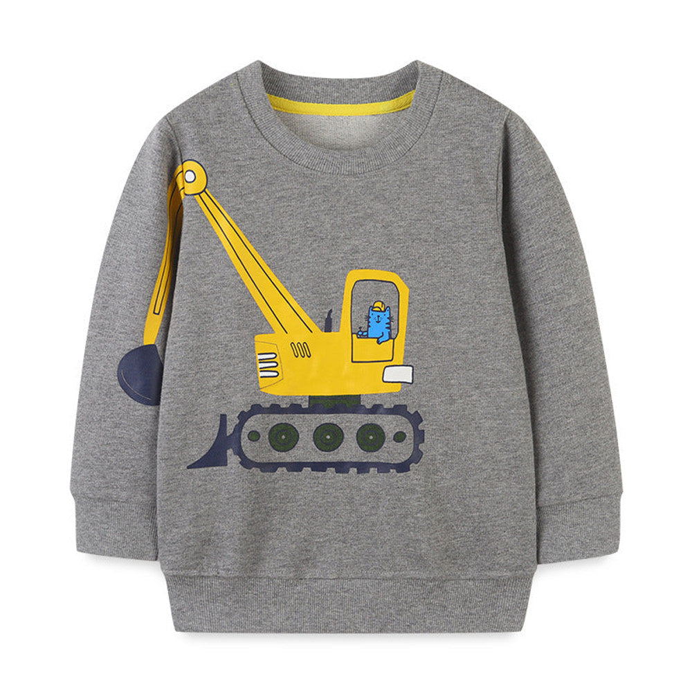 MyKids-USA® Baby Boy Cat Excavator Print Pattern Grey Hoodie-0
