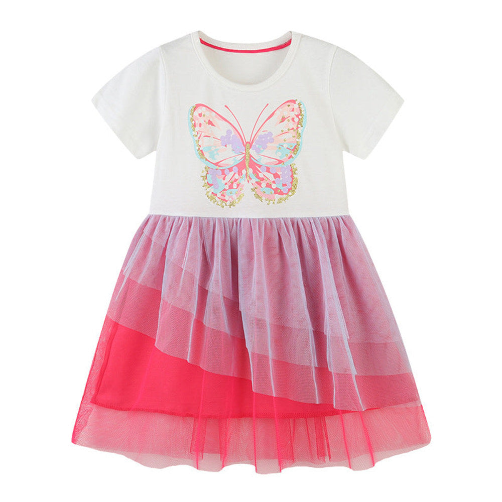 MyKids-USA® Baby Girl Butterfly Patched Pattern Mesh Patchwork Dress-0
