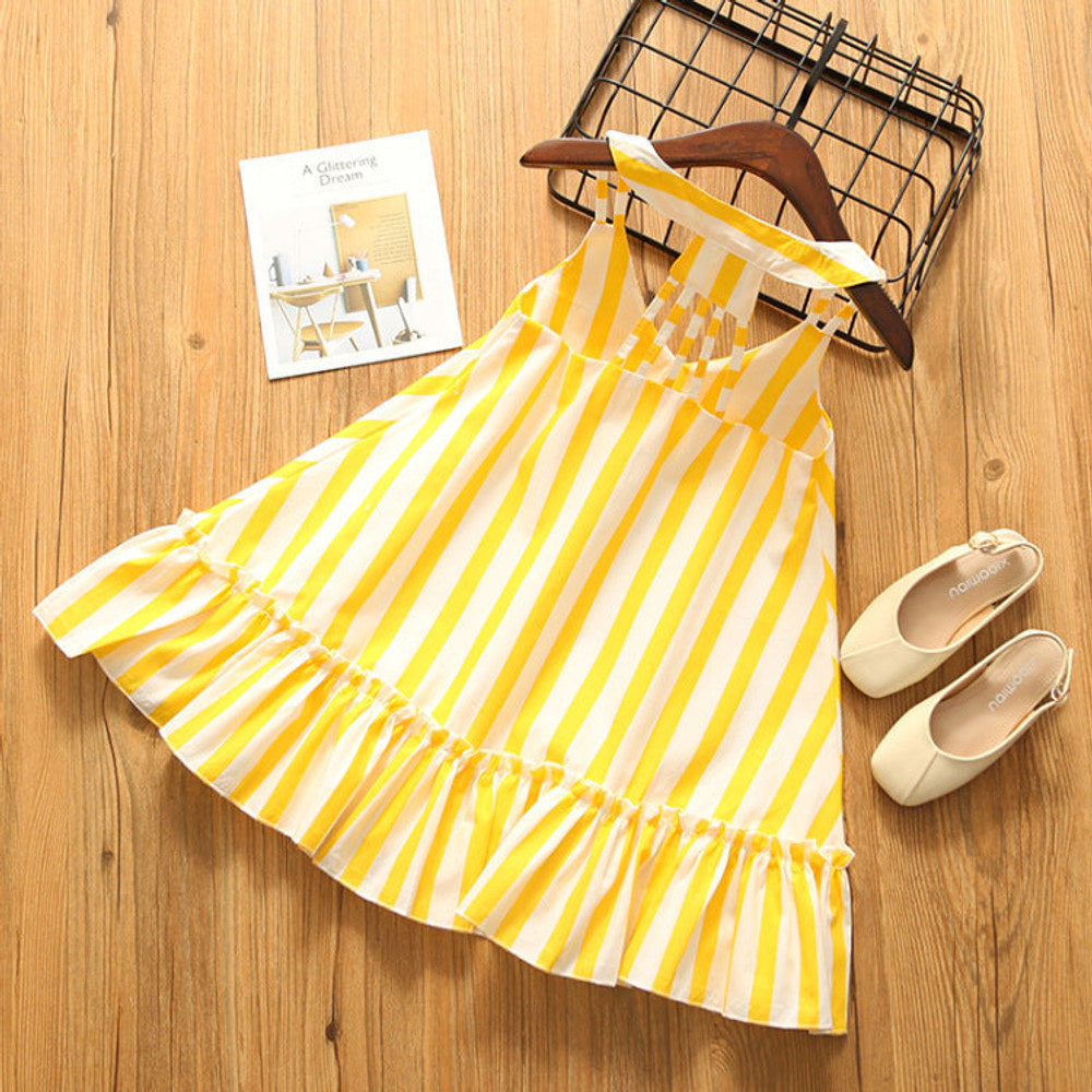 MyKids-USA® Baby Girl Striped Pattern Lace Design Sleeveless Dress-1