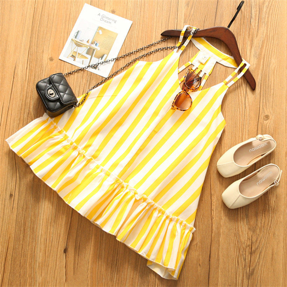 MyKids-USA® Baby Girl Striped Pattern Lace Design Sleeveless Dress-0