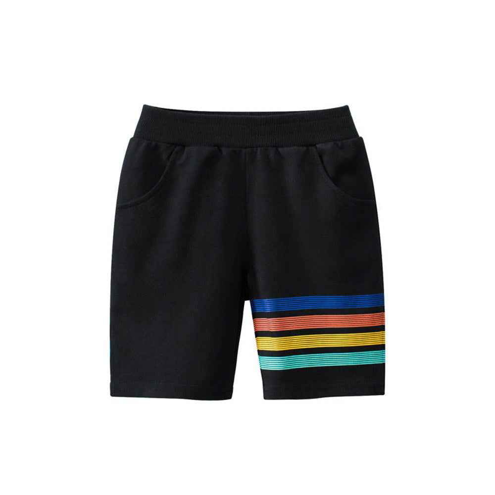 MyKids-USA® Baby Boy Colorful Striped Print New 5-Point Casual Pants With Pockets-2