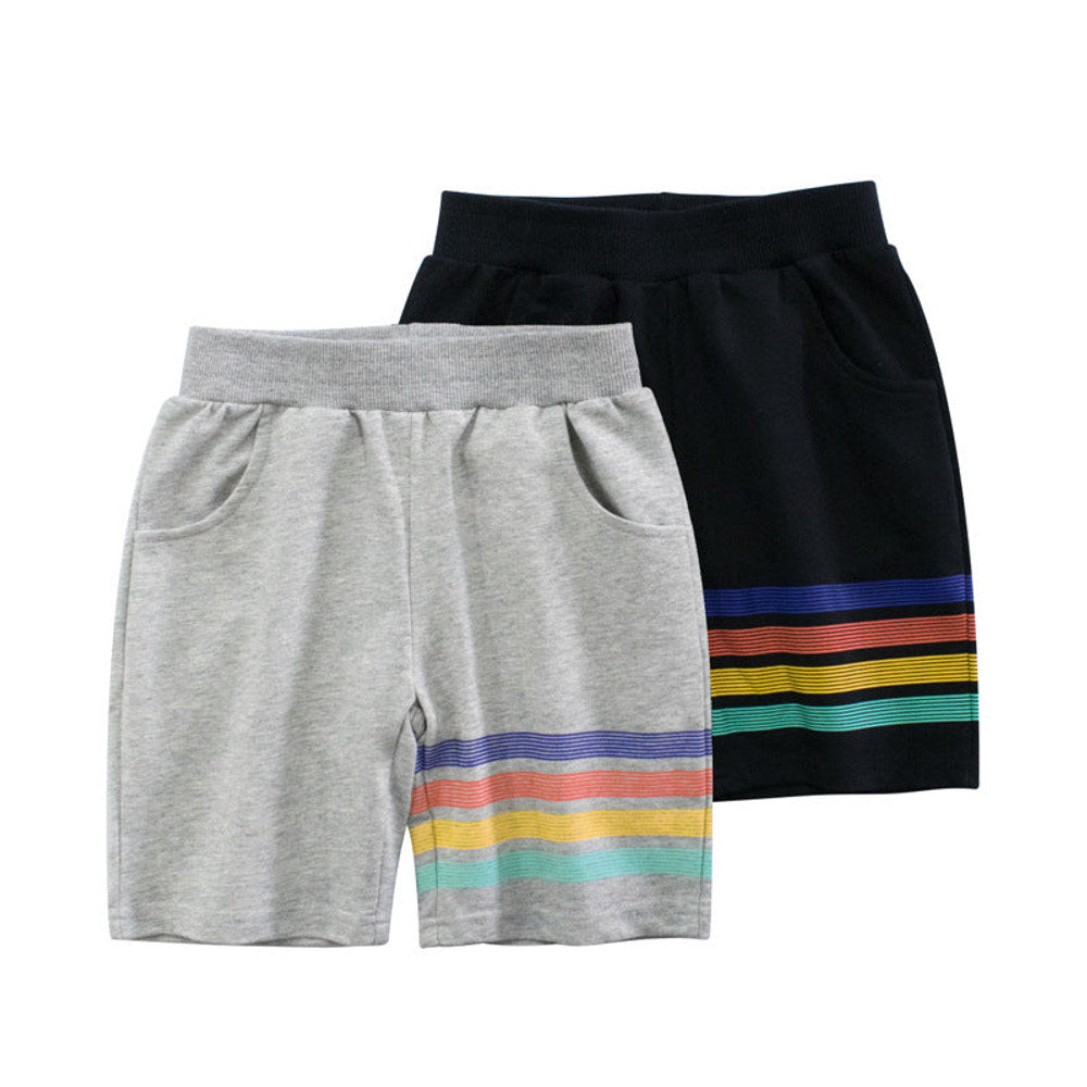 MyKids-USA® Baby Boy Colorful Striped Print New 5-Point Casual Pants With Pockets-0