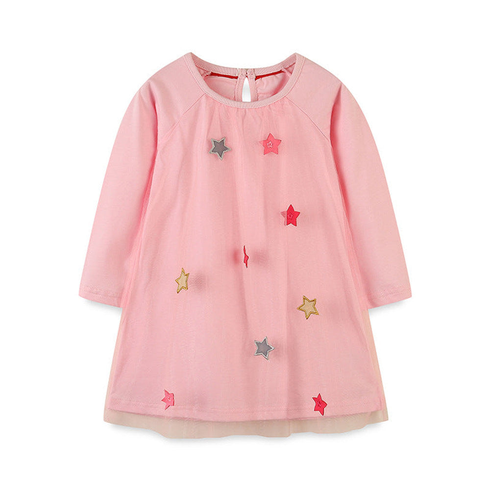MyKids-USA® Girls’ Long Sleeve Princess Dress For Children, Baby Girls’ Exquisite Heart/Star Mesh Dress-0