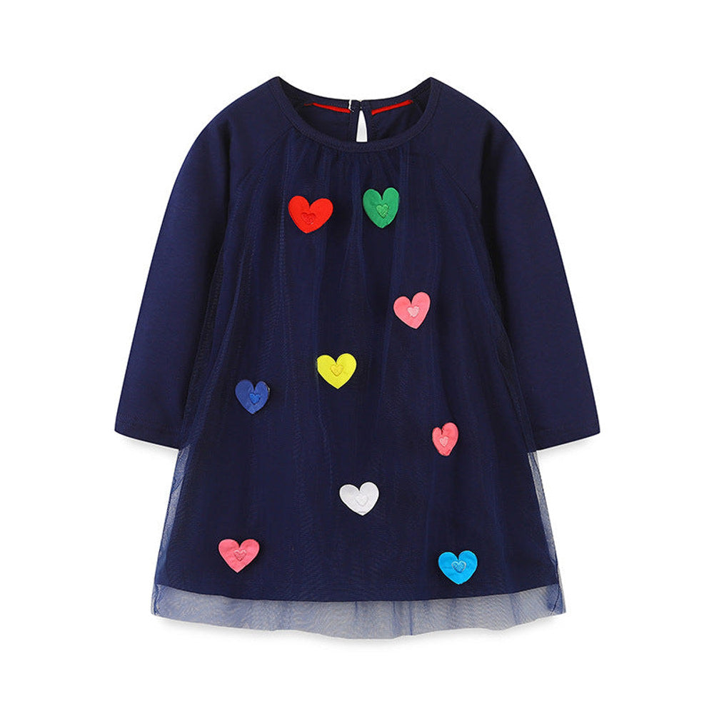 MyKids-USA® Girls’ Long Sleeve Princess Dress For Children, Baby Girls’ Exquisite Heart/Star Mesh Dress-1