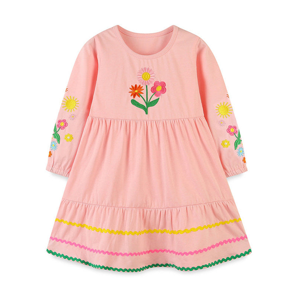 MyKids-USA® Adorable Floral Embroidered Dress: A Sweet Round Neck Princess Dress For Girls-0
