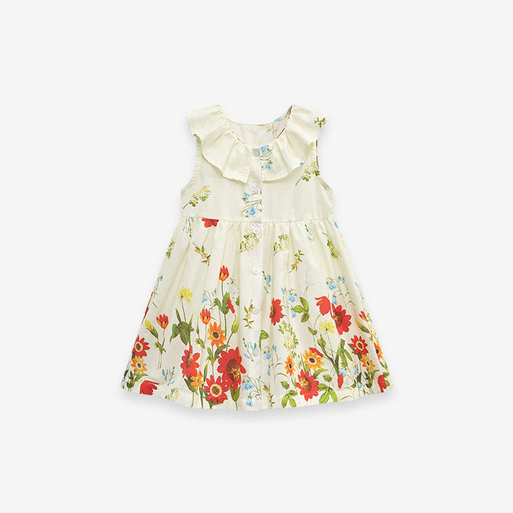 MyKids-USA® Girls Sleeveless Floral Pattern Single Breasted Dress-0