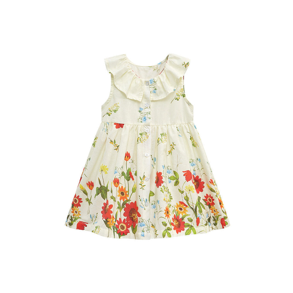 MyKids-USA® Girls Sleeveless Floral Pattern Single Breasted Dress-2