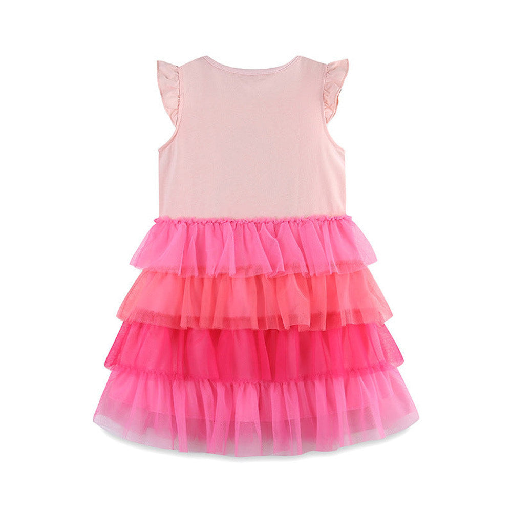 MyKids-USA® Girls Cartoon Applique Sleeveless Gradient Mesh Design Dress-1