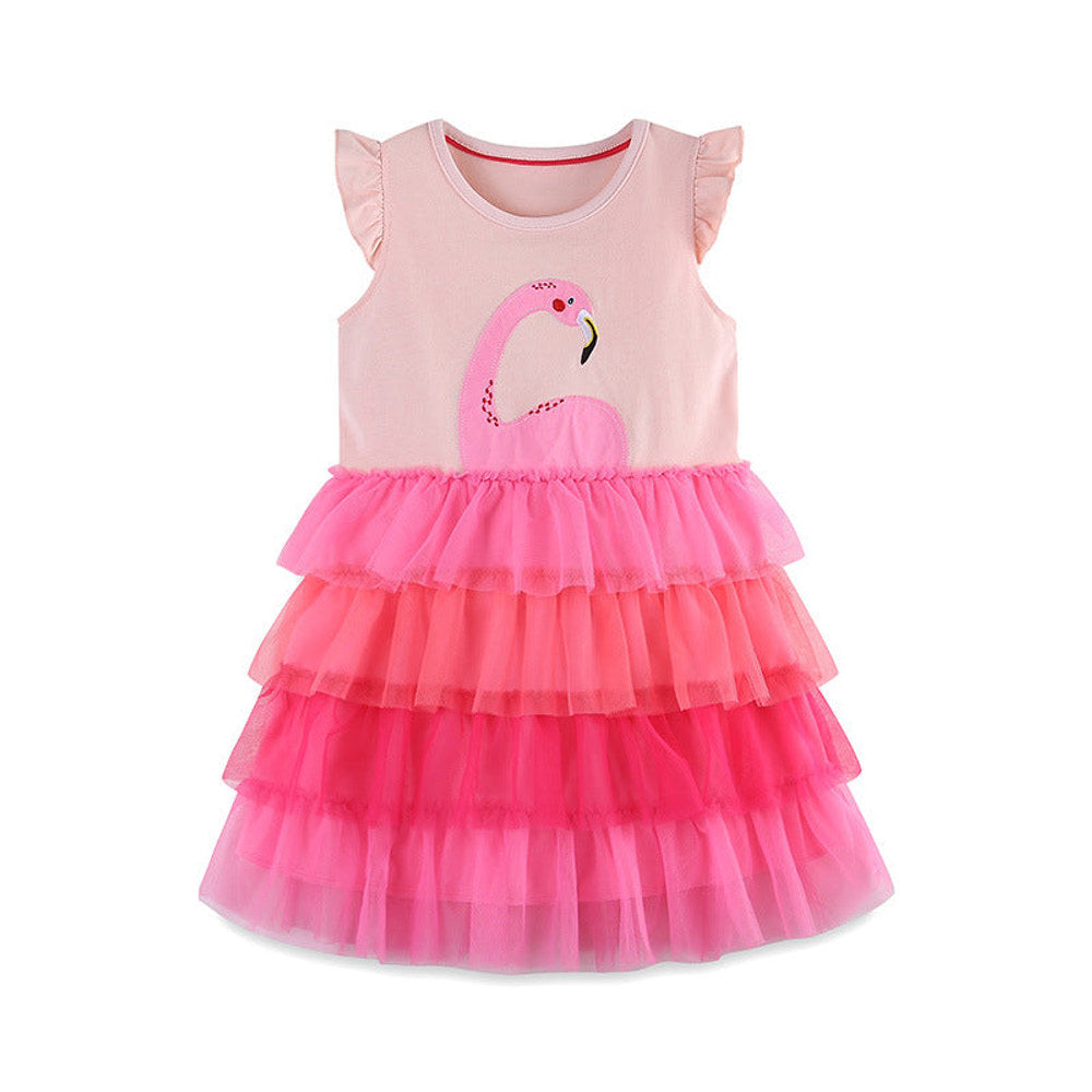MyKids-USA® Girls Cartoon Applique Sleeveless Gradient Mesh Design Dress-0