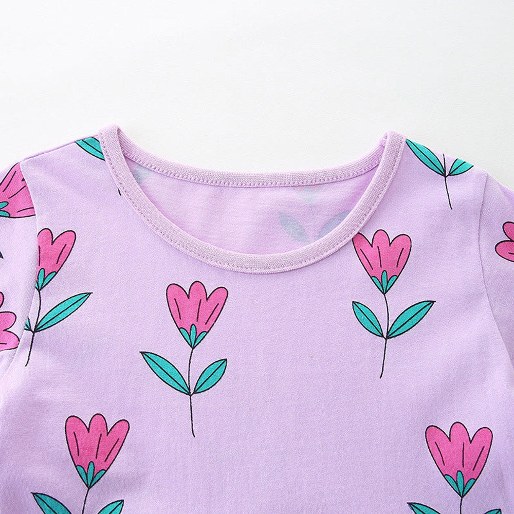 MyKids-USA® Girls’ Purple Flowers Pattern Short Sleeves Dress-2