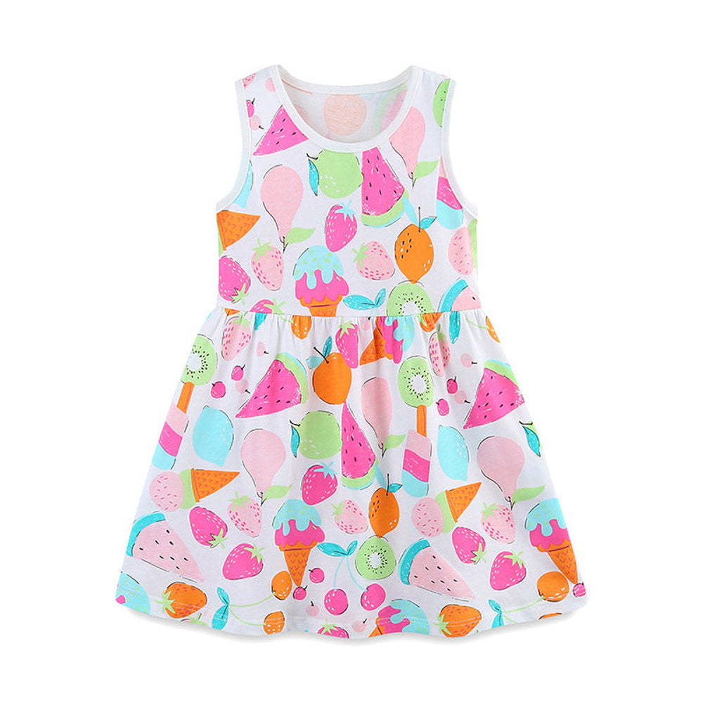 MyKids-USA® Girls’ Colorful Fruits Pattern Print Sleeveless Dress-0