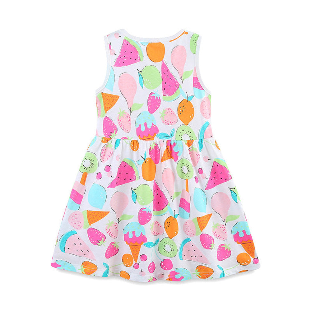 MyKids-USA® Girls’ Colorful Fruits Pattern Print Sleeveless Dress-1
